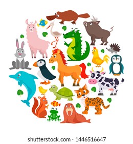 Set of cute cartoon animals. Vector illustration.