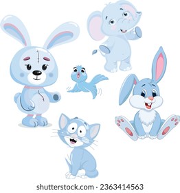 A set of cute cartoon animals. Vector flat images of animals for postcards, invitations, textiles, thermal printing, various types of printing