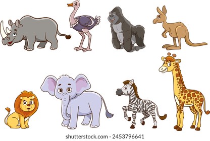 Set Of Cute Cartoon Animals.Big vector set with cartoon applied animals. Vector collection with mammals.