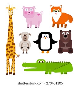 Set of cute cartoon animals - vector illustration