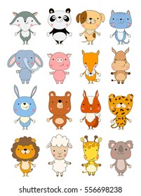 set of cute cartoon animals. vector