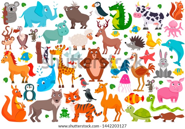 Set Cute Cartoon Animals Vector Illustration Stock Vector (Royalty Free ...