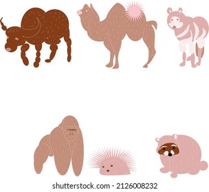 set of cute cartoon animals: wild animals.Vector illustration isolated on white background.