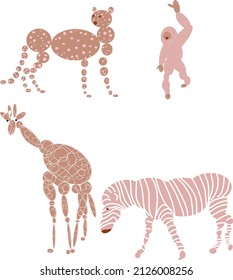 set of cute cartoon animals: wild animals.Vector illustration isolated on white background.