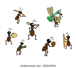 a set of cute cartoon ants isolated