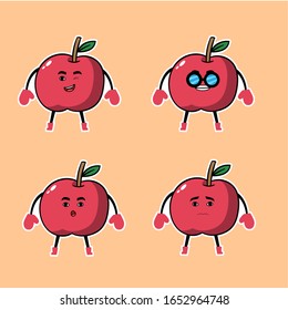 set of cute cartoon apple fruit faces