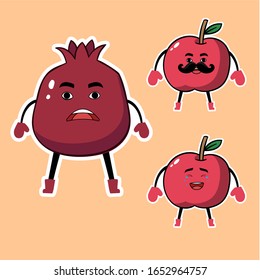 set of cute cartoon apple fruit faces
