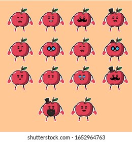 set of cute cartoon apple fruit faces