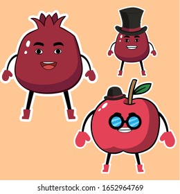 set of cute cartoon apple fruit faces