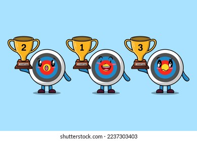 Set of cute cartoon Archery target holding trophy with happy expression in 3d modern style design