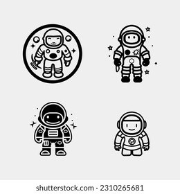 Set süße Cartoon-Astronauten in verschiedenen Posen. Vektorgrafik.