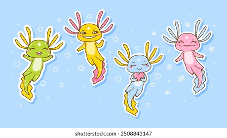 Set von niedlichen Cartoon Axolotles Aufkleber - lustige Tiere für Ihr glückliches Design