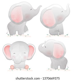 Set of cute cartoon baby elephants.