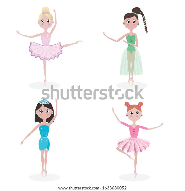 Set Cute Cartoon Ballerinas Vector Illustration Stock Vector (Royalty ...