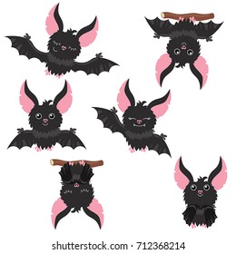 Set of cute cartoon bats. Happy Halloween.