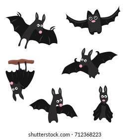 Set of cute cartoon bats. Happy Halloween.