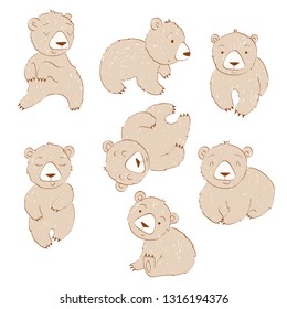 Set of cute cartoon bears. Isolated vector illustration