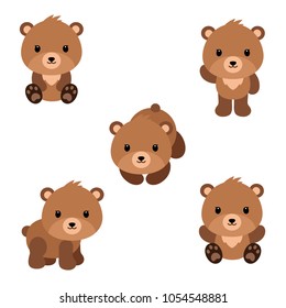 Set of cute cartoon bears in modern simple flat style. Vector illustration isolated on white background.