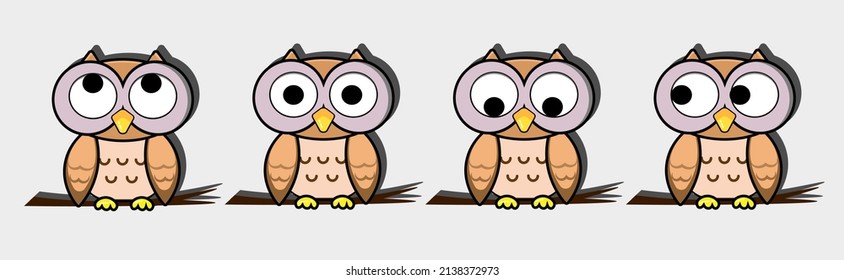 Juego de dibujos animados lindo búho de ojos grandes halloween mirando en diferente dirección en vector aislado
