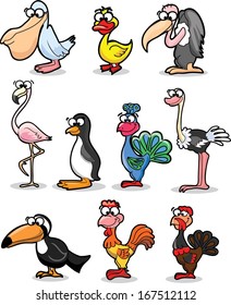 Set of cute cartoon birds