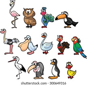 Set of cute cartoon birds