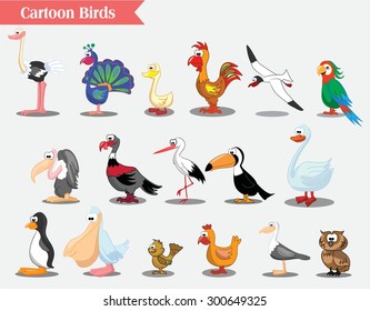 Set of cute cartoon birds