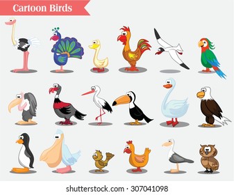 Set of cute cartoon birds
