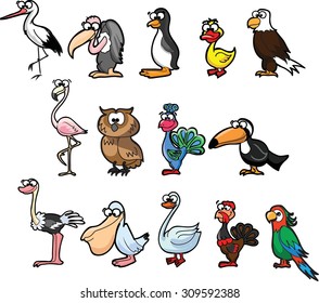 Set of cute cartoon birds