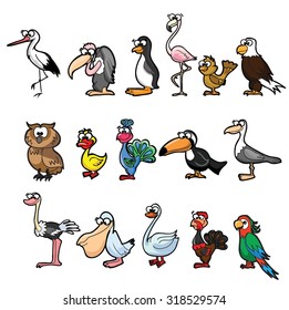Set of cute cartoon birds
