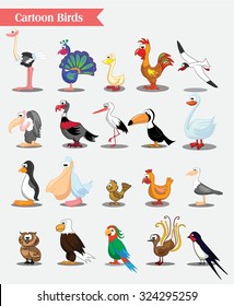 Set of cute cartoon birds