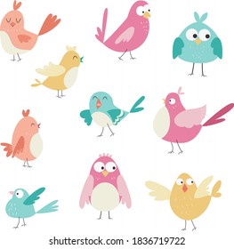 Set of cute cartoon birds. Vector illustration