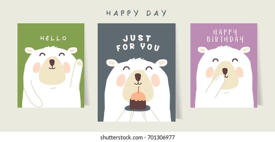Set of Cute Cartoon Birthday Characters. Vector illustration.