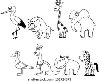 Set Cute Cartoon Black White Animals Stock Vector (Royalty Free ...