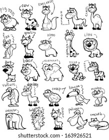 Set of cute cartoon black and white animals 