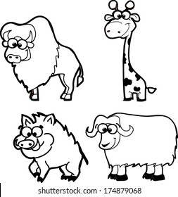 Set of cute cartoon black and white animals 