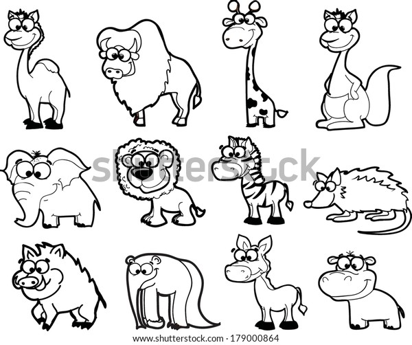 Set Cute Cartoon Black White Animals Stock Vector (Royalty Free) 179000864