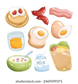 Set of Cute Cartoon Breakfast