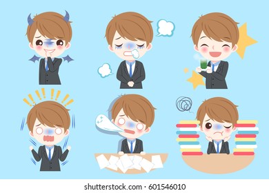 Set of cute cartoon businessman with different emotion