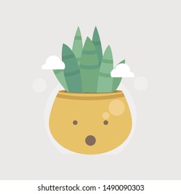 set of cute cartoon cactus character and succulents with multy faces in pots and with plants are friends text message. can be used for cards, invitations or like sticker. book cover cactus. 