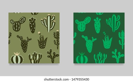 Set of cute cartoon cactuses. Collection of seamless pattern  Bright, colorful cactuses exotic texture. Floral ethnic background. Hand drawn kids vector illustration.
