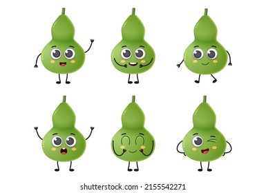 Conjunto de dibujos animados bonitos calabash verduras vectoriales aislados en fondo blanco