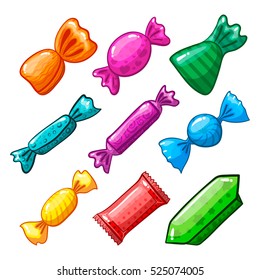 Set with cute cartoon candy. Sweet illustration