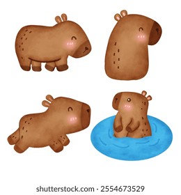 Set of Cute Cartoon Capybara Illustration
