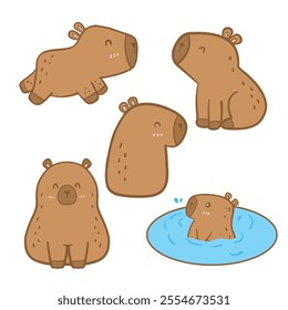Set of Cute Cartoon Capybara Illustration