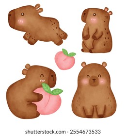 Set of Cute Cartoon Capybara Illustration