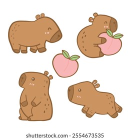 Set of Cute Cartoon Capybara Illustration