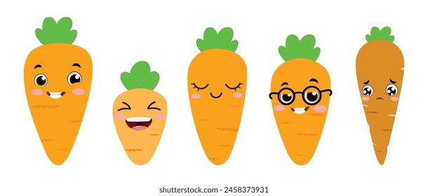 Set of cute cartoon carrots with different expression