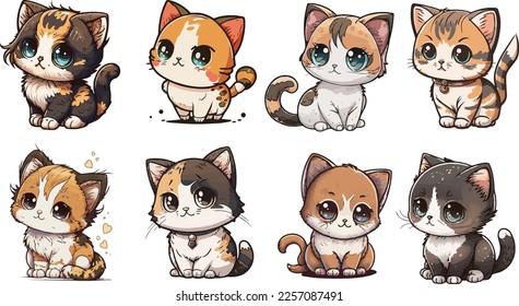 Set of cute cartoon cat. Colored vector collections on white background