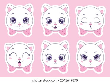 Set of cute cartoon cat with different emotions. Cartoon vector clipart