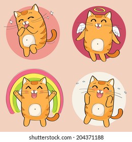 Set of cute cartoon cat in various poses